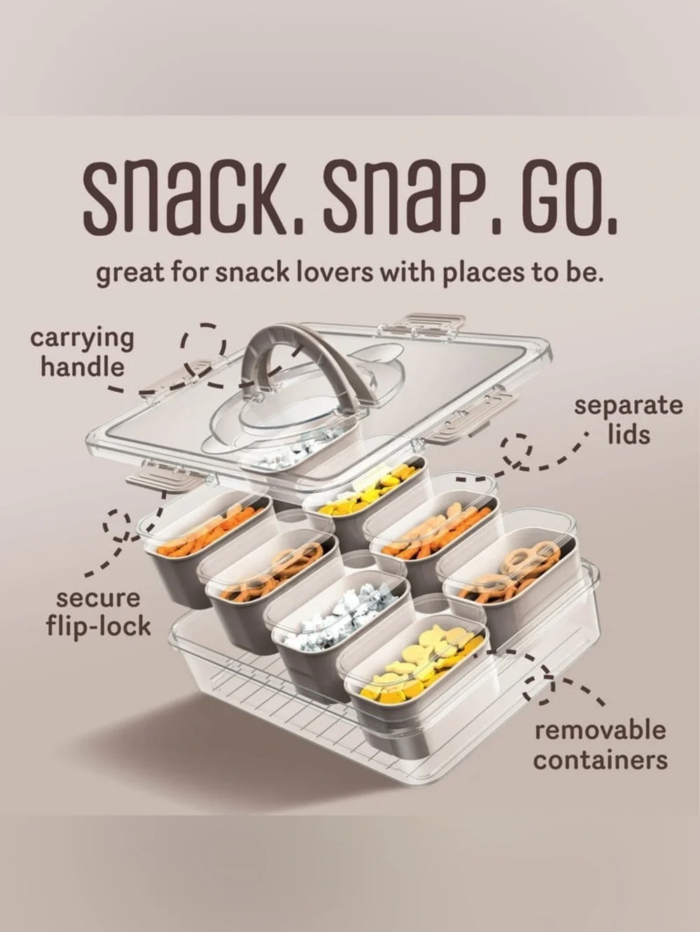 CVC COOK W COLOR Taupe Snack Box - 8-Compartment On-the-Go Storage NEW